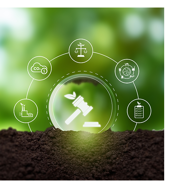 Elementos ESG sobre fundo verde e solo fértil