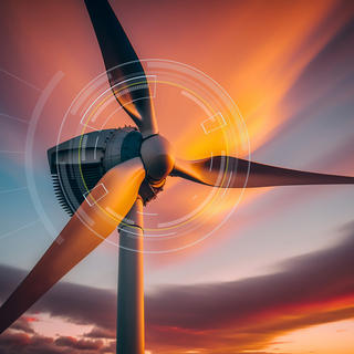 Turbina de energia eólica e ícones que representam sustentabilidade e ESG